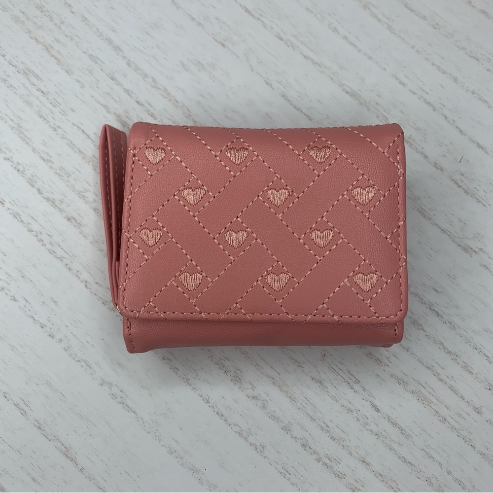 Heart Embroidered Faux‎ Leather Bi-Fold Wallet